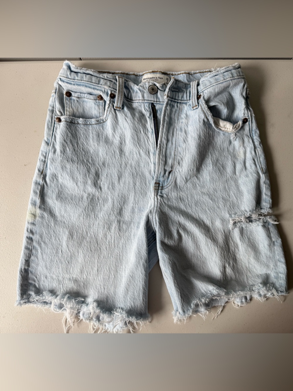 Abercrombie & Fitch Light Blue Distressed Denim Shorts